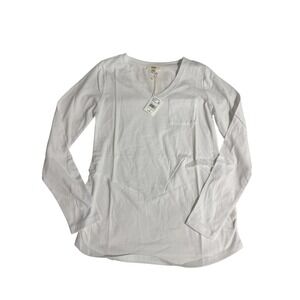 NWT Splendid Eco Maternity Long‎ Sleeve Side Ruched Tee XS White Stretch V-Neck